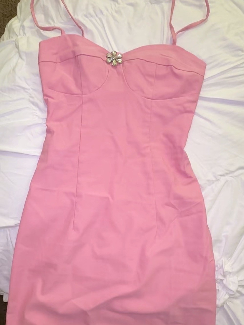 Pink Spaghetti-Strap Sheath Dress with Rhinestone Accent
